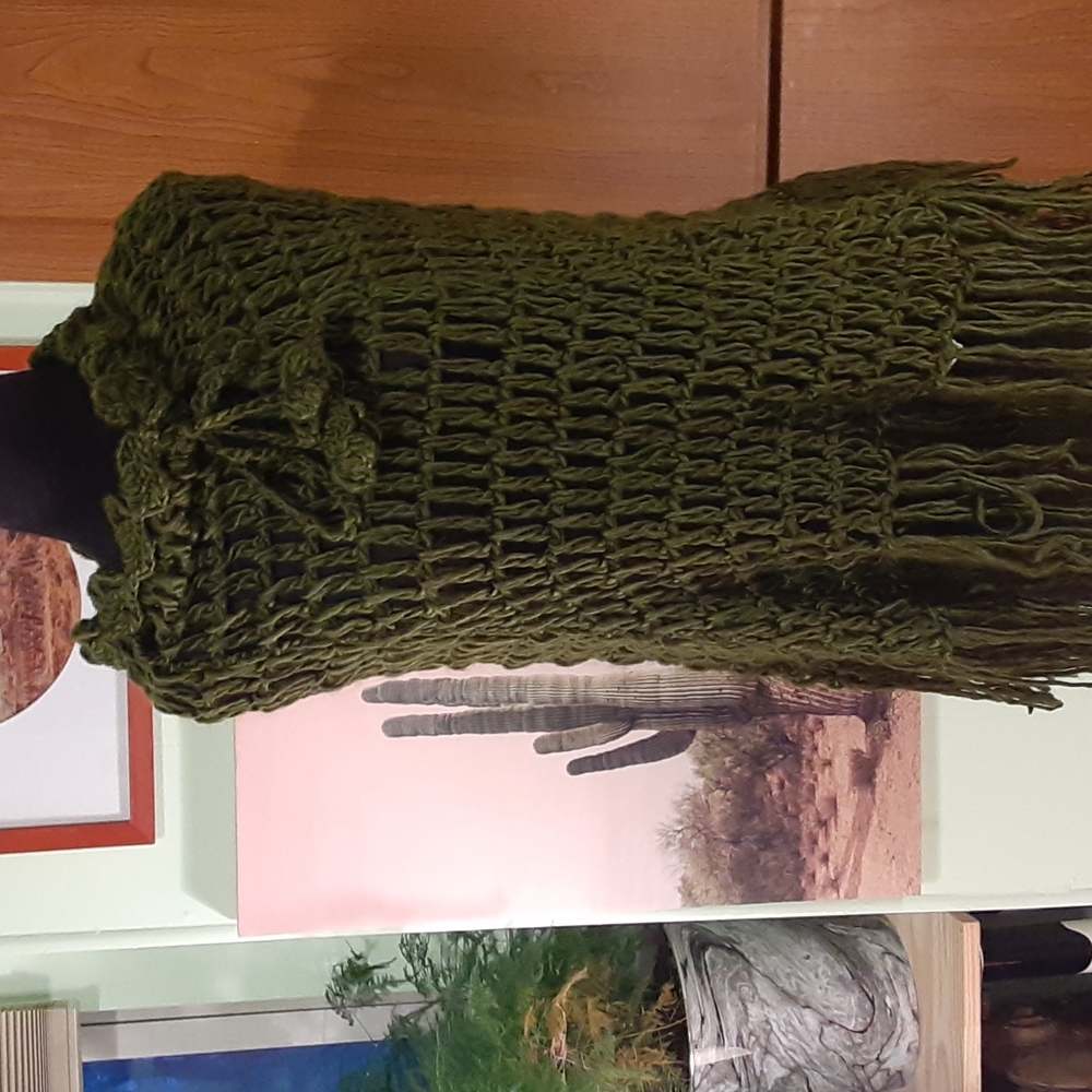 Open Knit Fringe Poncho